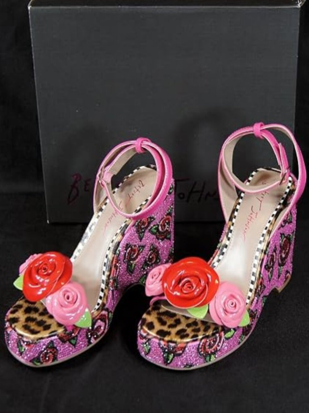 Betsey Johnson Lizzete Rhinestone Wedge Heels Fuchsia Rose Size 7.5 NIB